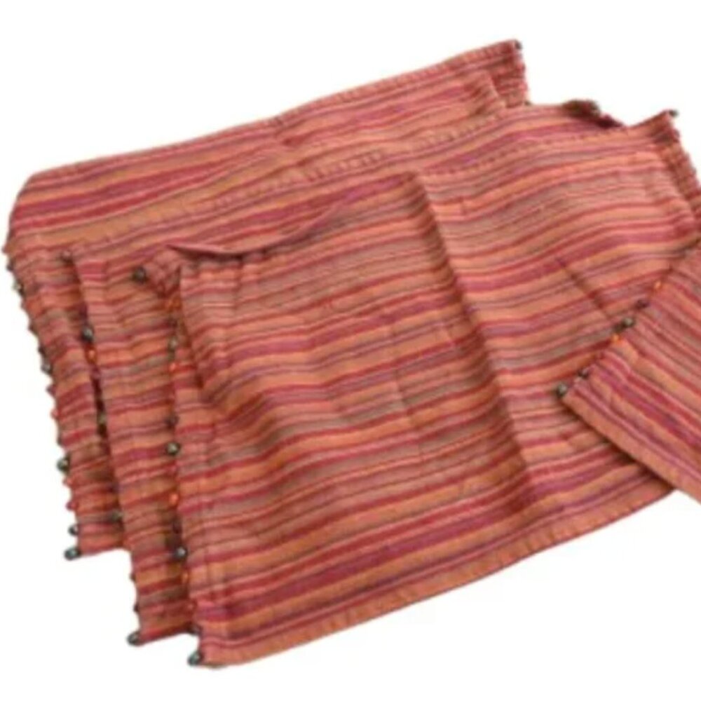 VINTAGE PIER 1 IMPORTS Cotton Woven Multicolor Stripe Beaded Placemats Boho X6